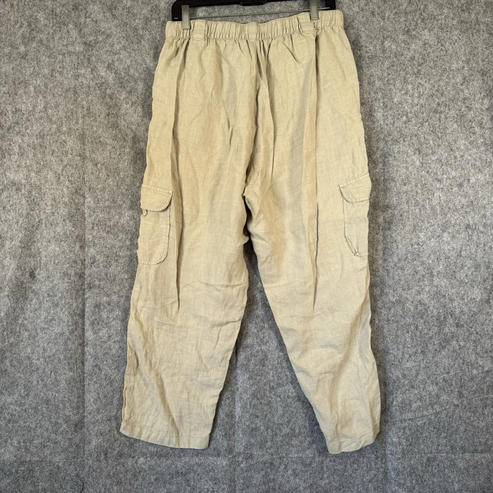 Rachel Roy Linen Cargo Pants Womens Large Moss Green Boho Lagenlook Minimalist